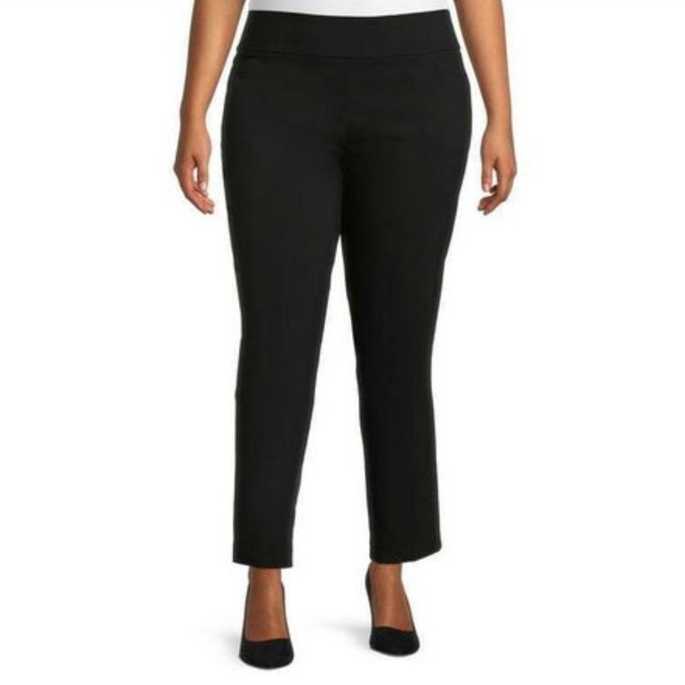 Black Pull-On Curvy Trousers 3X Petite/Short Length Stretch Work Pants Plus New